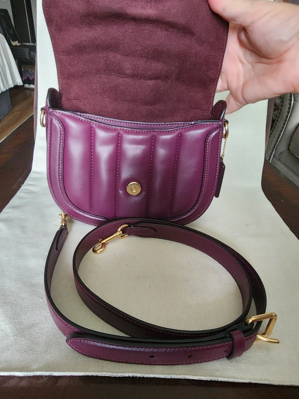 Coach Puffy Quilted Georgie Saddle Crossbody Bag in Rare Boysenberry